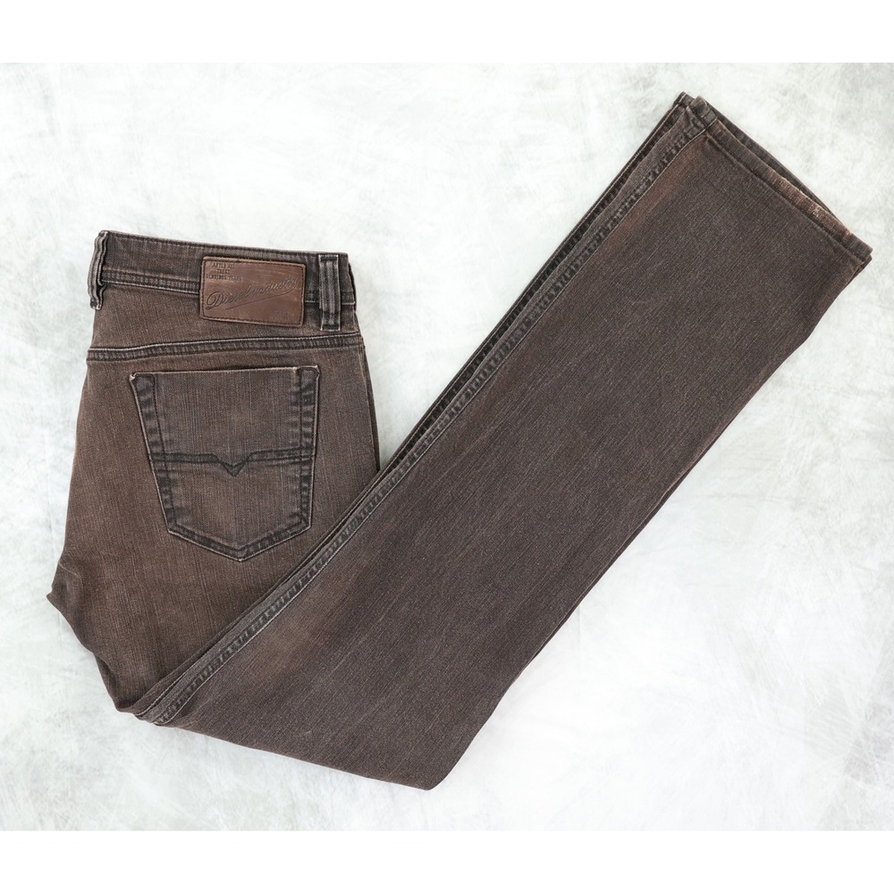 Diesel Viker Jeans Mens 32x33 Brown Straight Leg Stretch Denim Wash Italy